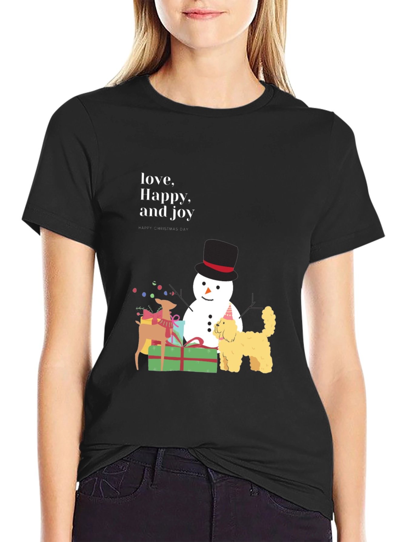 Festive Joy T-Shirt: Love Happy and Joy