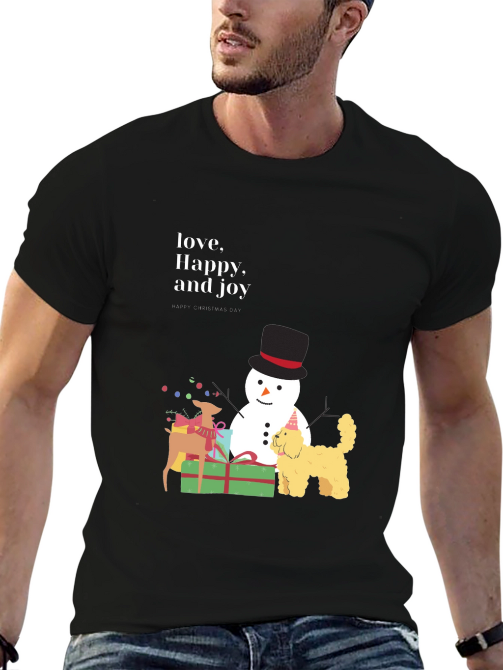 Festive Joy T-Shirt: Love Happy and Joy