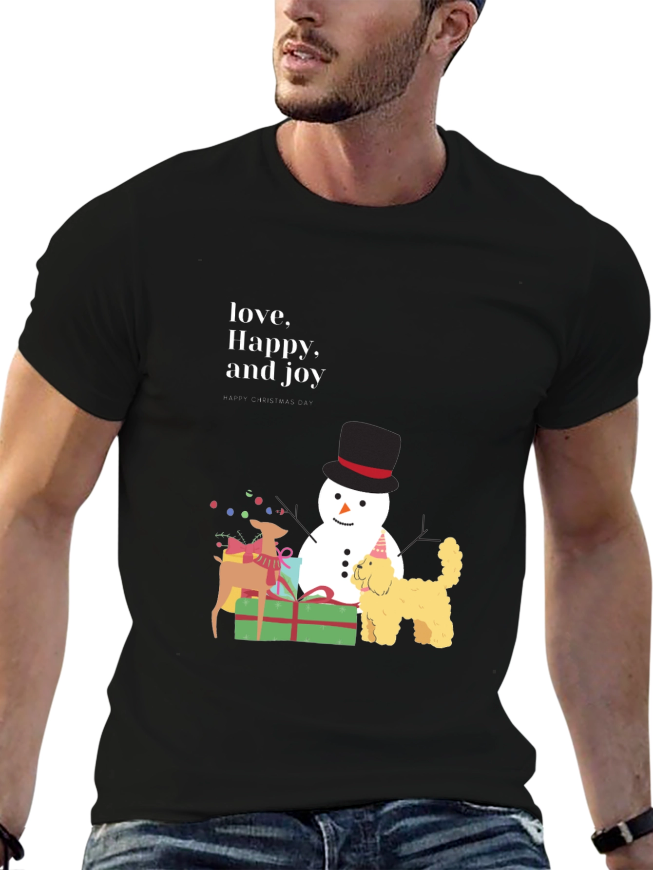 Festive Joy T-Shirt: Love Happy and Joy