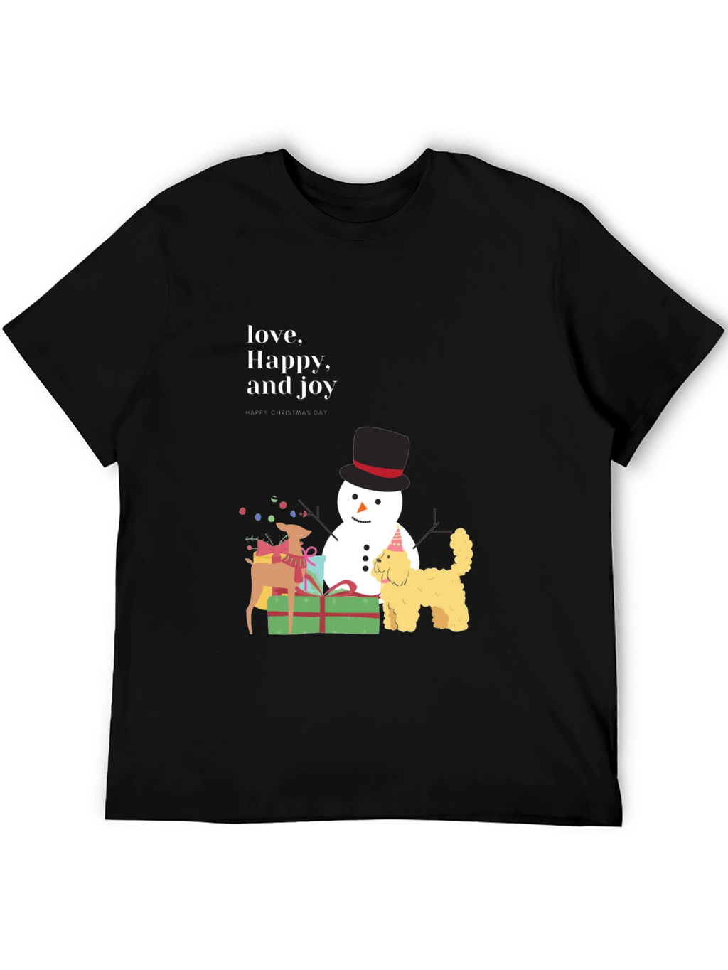 Festive Joy T-Shirt: Love Happy and Joy
