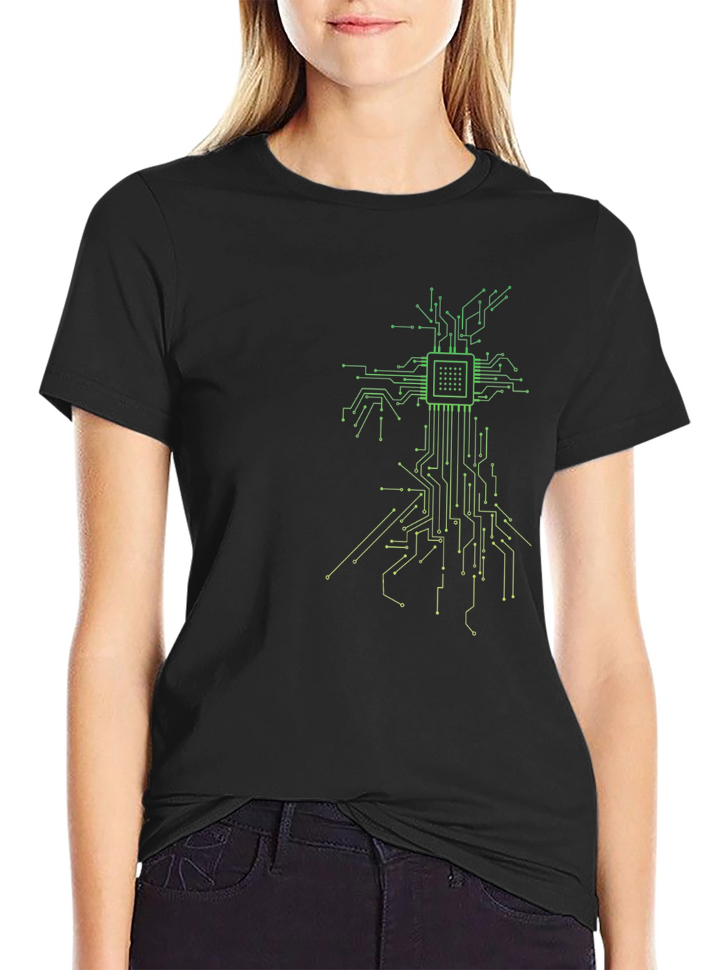 Tech Tree Black T-Shirt - Modern Circuit Board Design