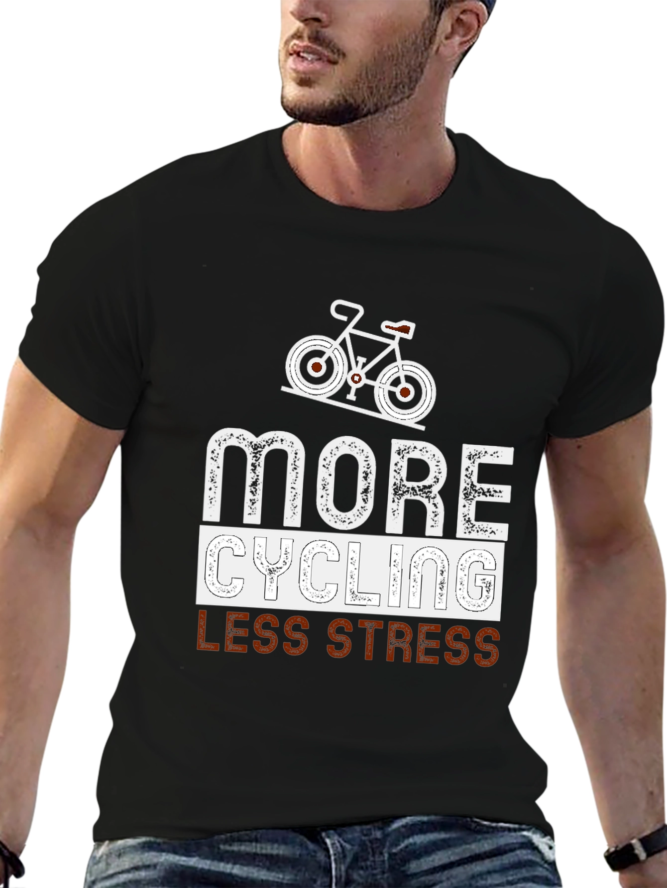 More Cycling Less Stress Black Graphic Tee