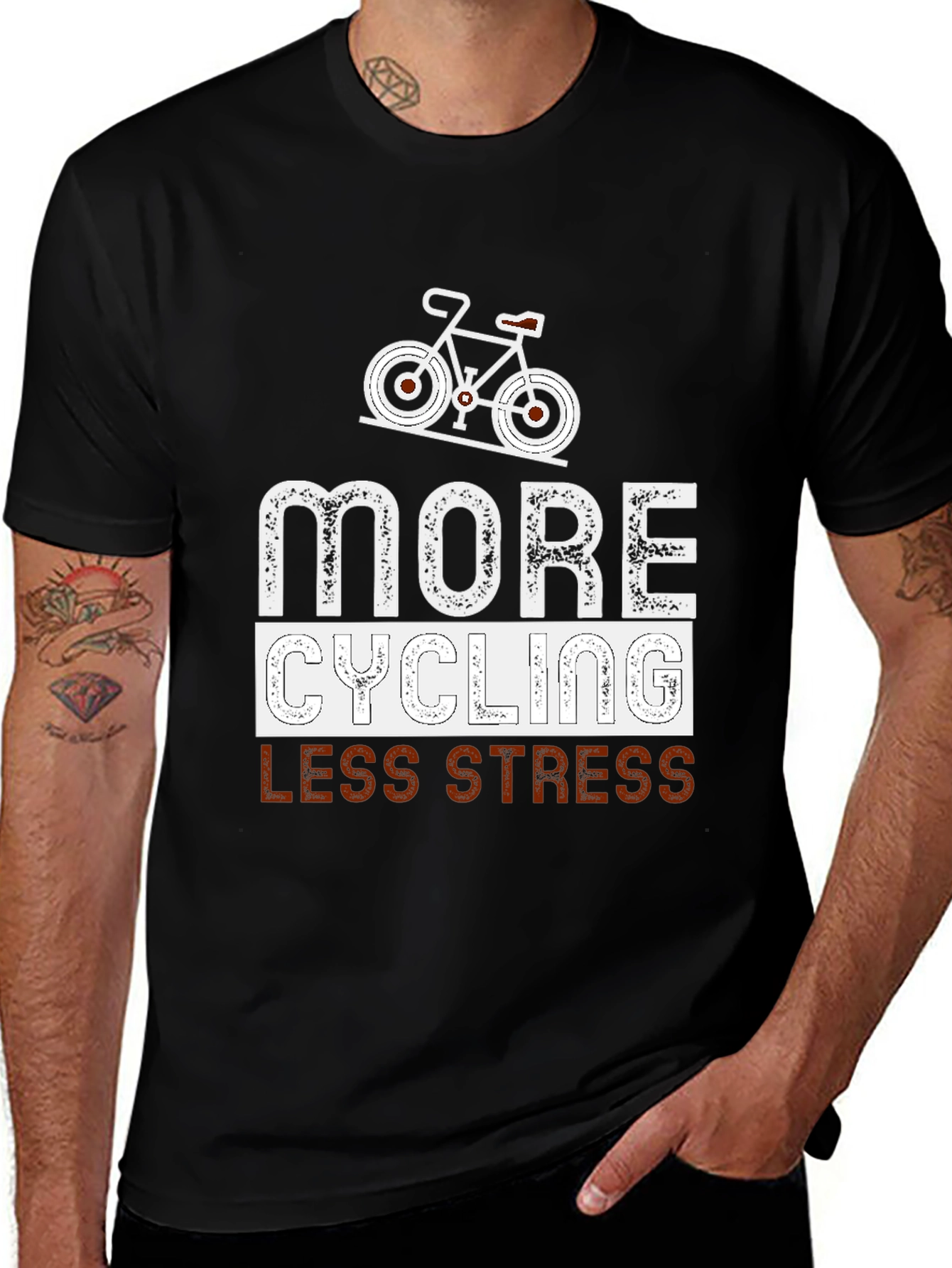 More Cycling Less Stress Black Graphic Tee