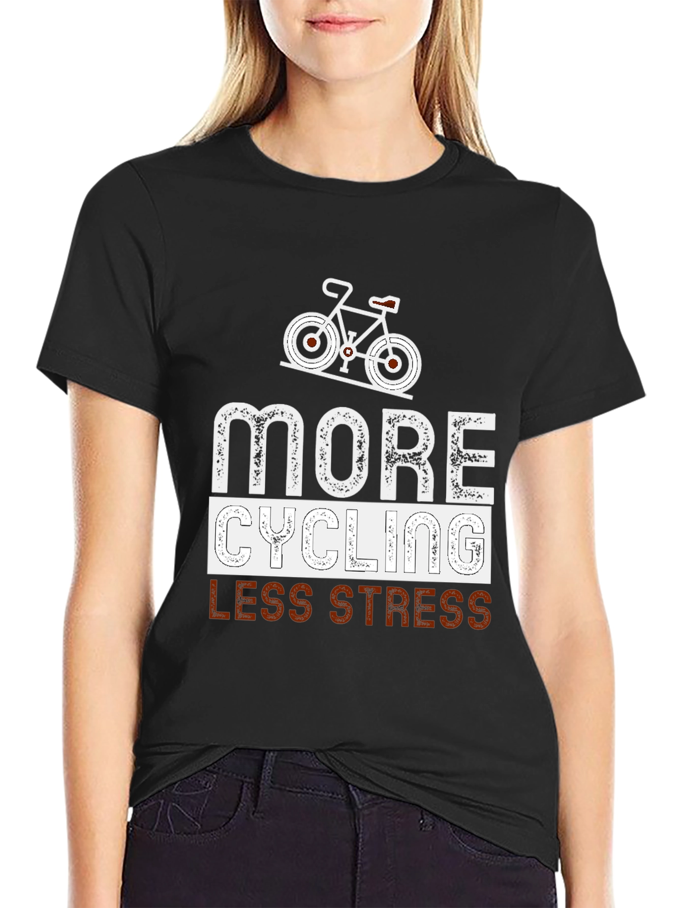 More Cycling Less Stress Black Graphic Tee