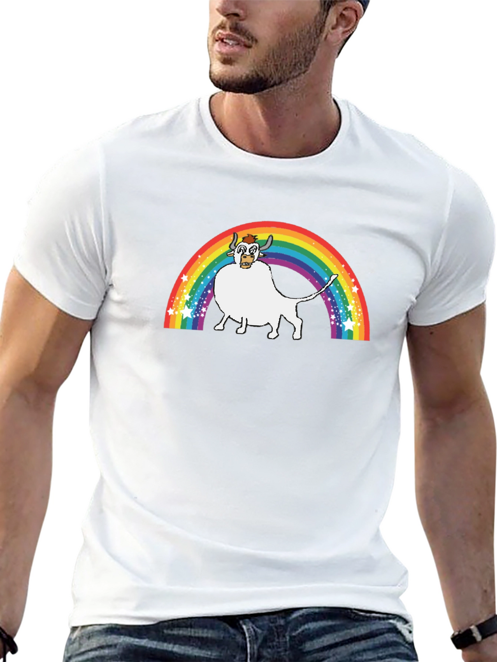 Rainbow Cow Graphic Tee - Unisex Black T-Shirt