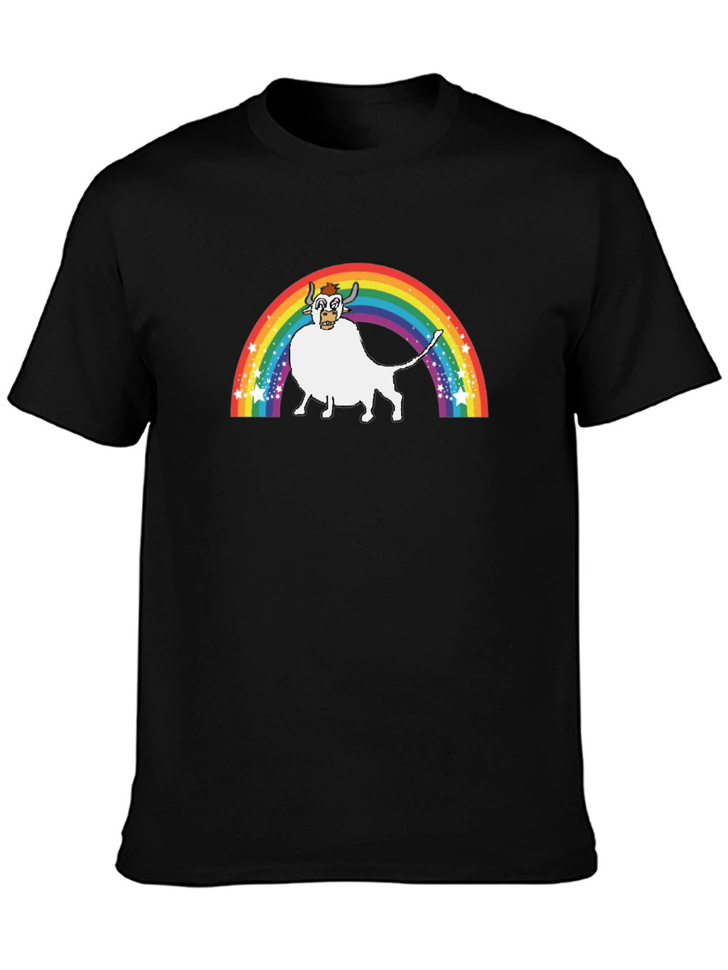 Rainbow Cow Graphic Tee - Unisex Black T-Shirt