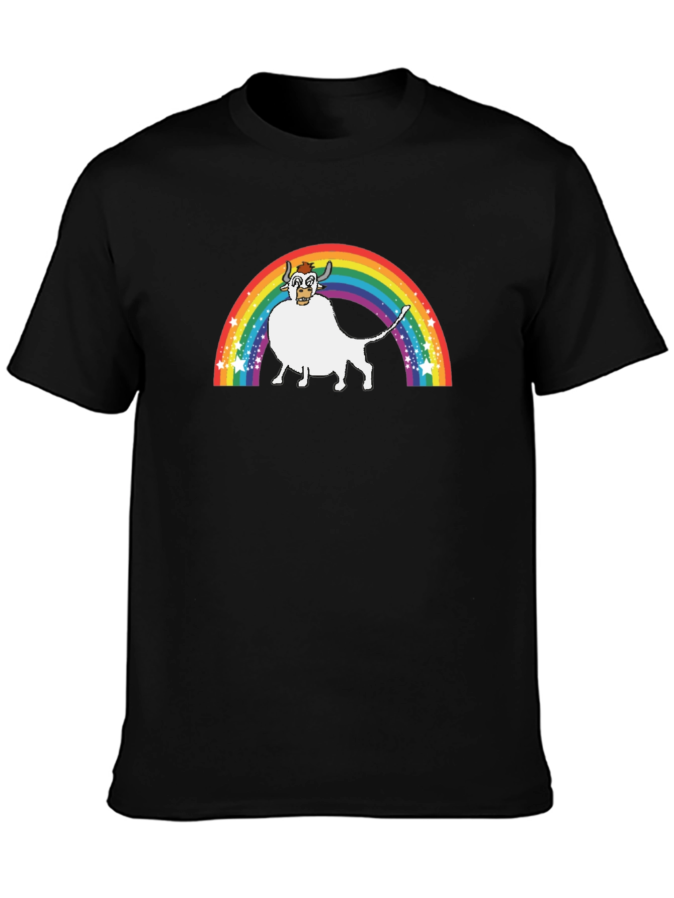 Rainbow Cow Graphic Tee - Unisex Black T-Shirt