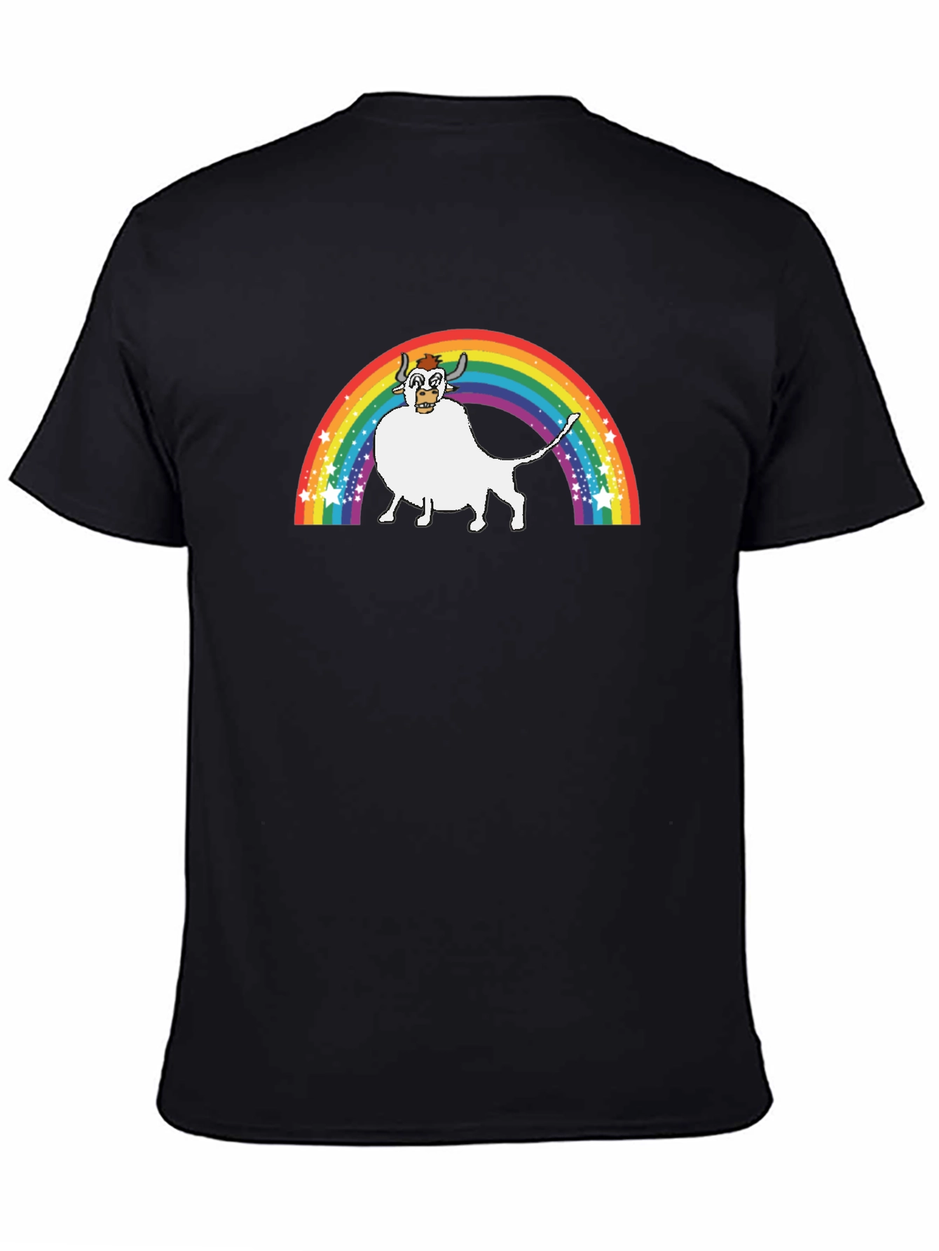 Rainbow Cow Graphic Tee - Unisex Black T-Shirt