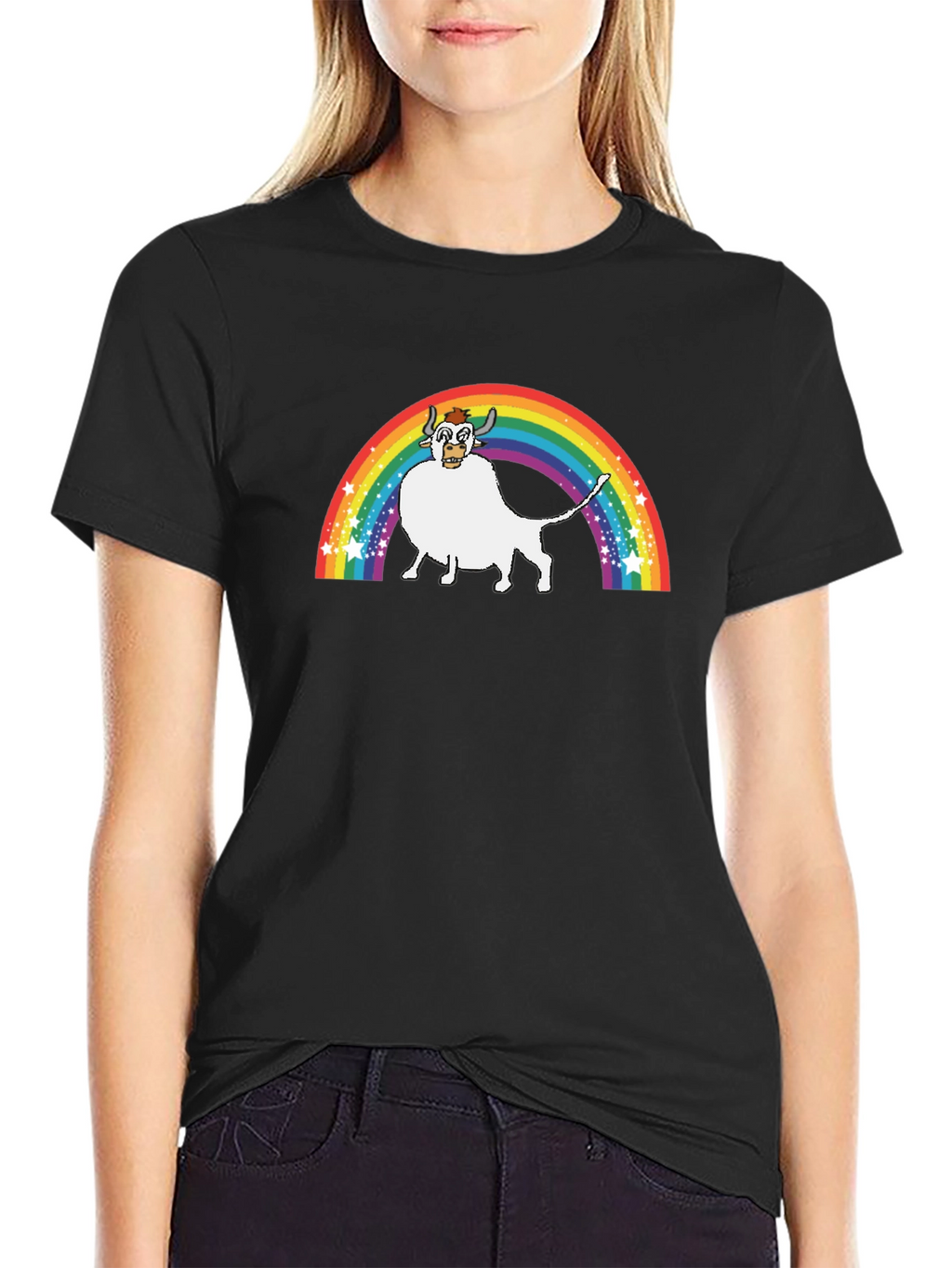 Rainbow Cow Graphic Tee - Unisex Black T-Shirt