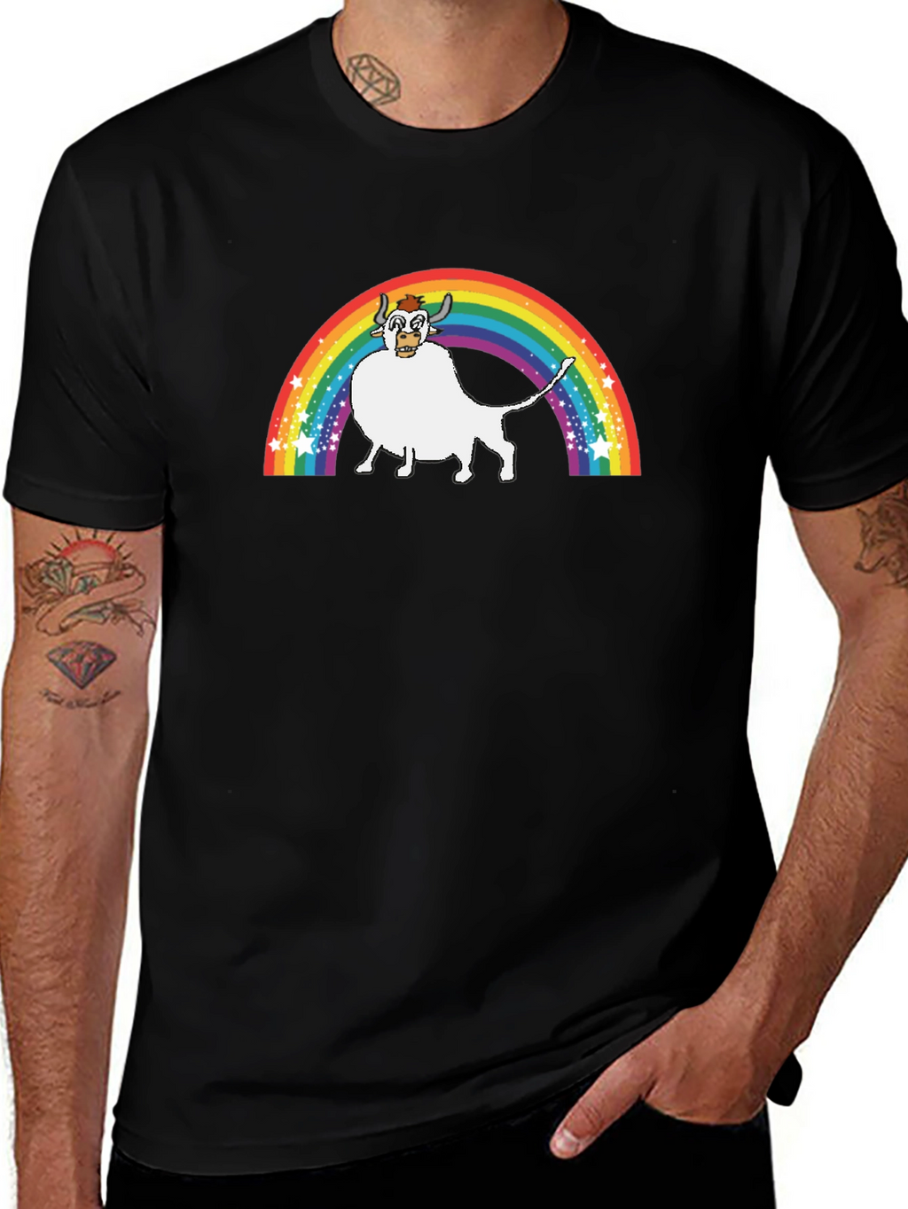 Rainbow Cow Graphic Tee - Unisex Black T-Shirt