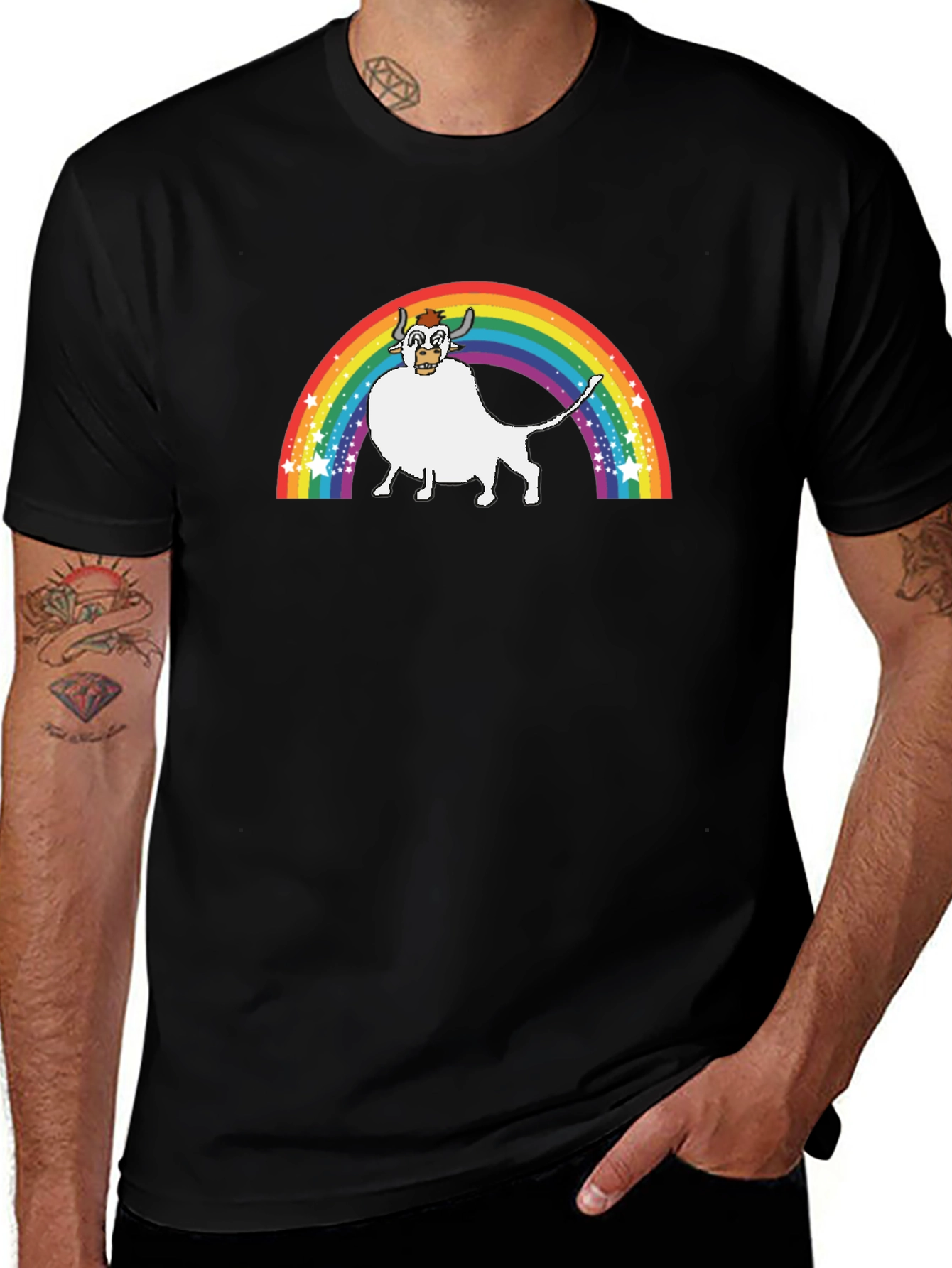 Rainbow Cow Graphic Tee - Unisex Black T-Shirt