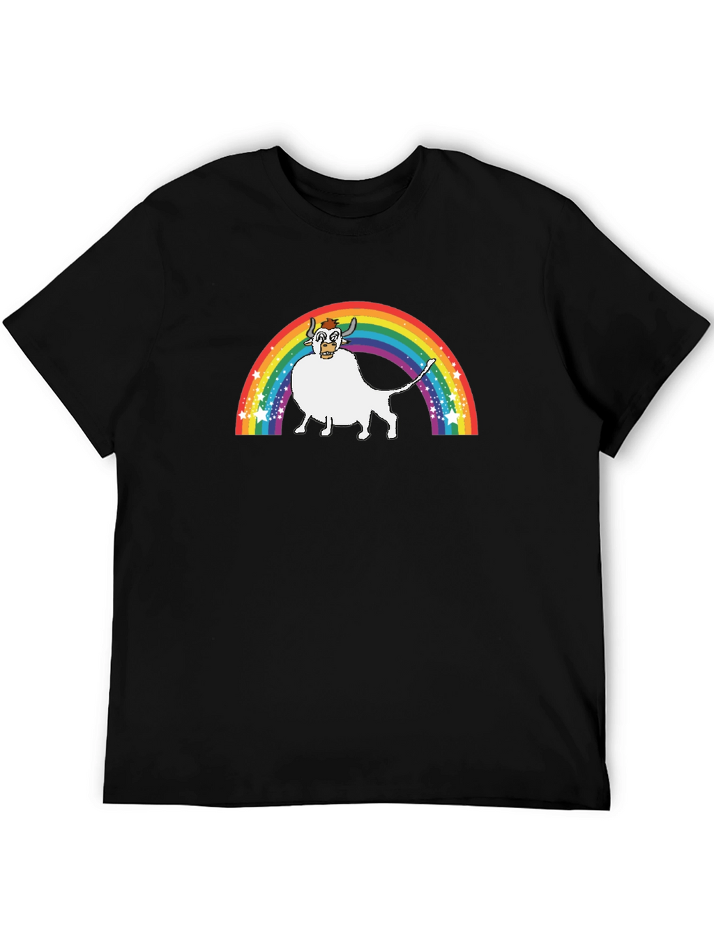 Rainbow Cow Graphic Tee - Unisex Black T-Shirt
