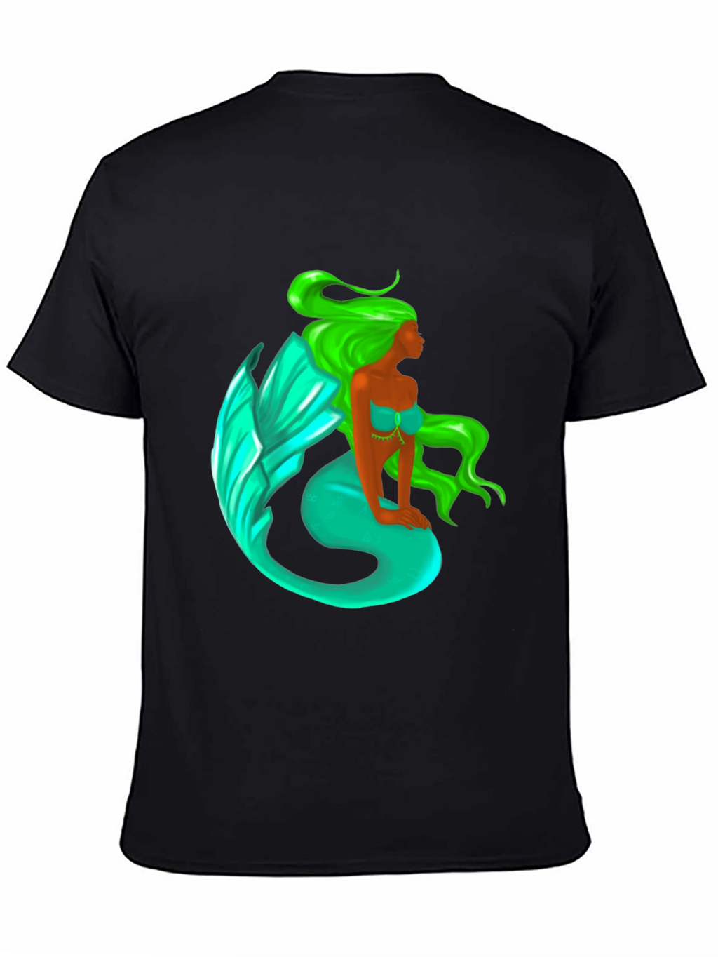 Mermaid Graphic Tee - Black Cotton Blend T-Shirt
