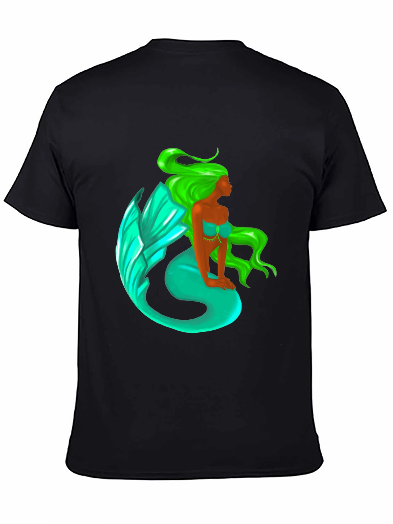 Mermaid Graphic Tee - Black Cotton Blend T-Shirt