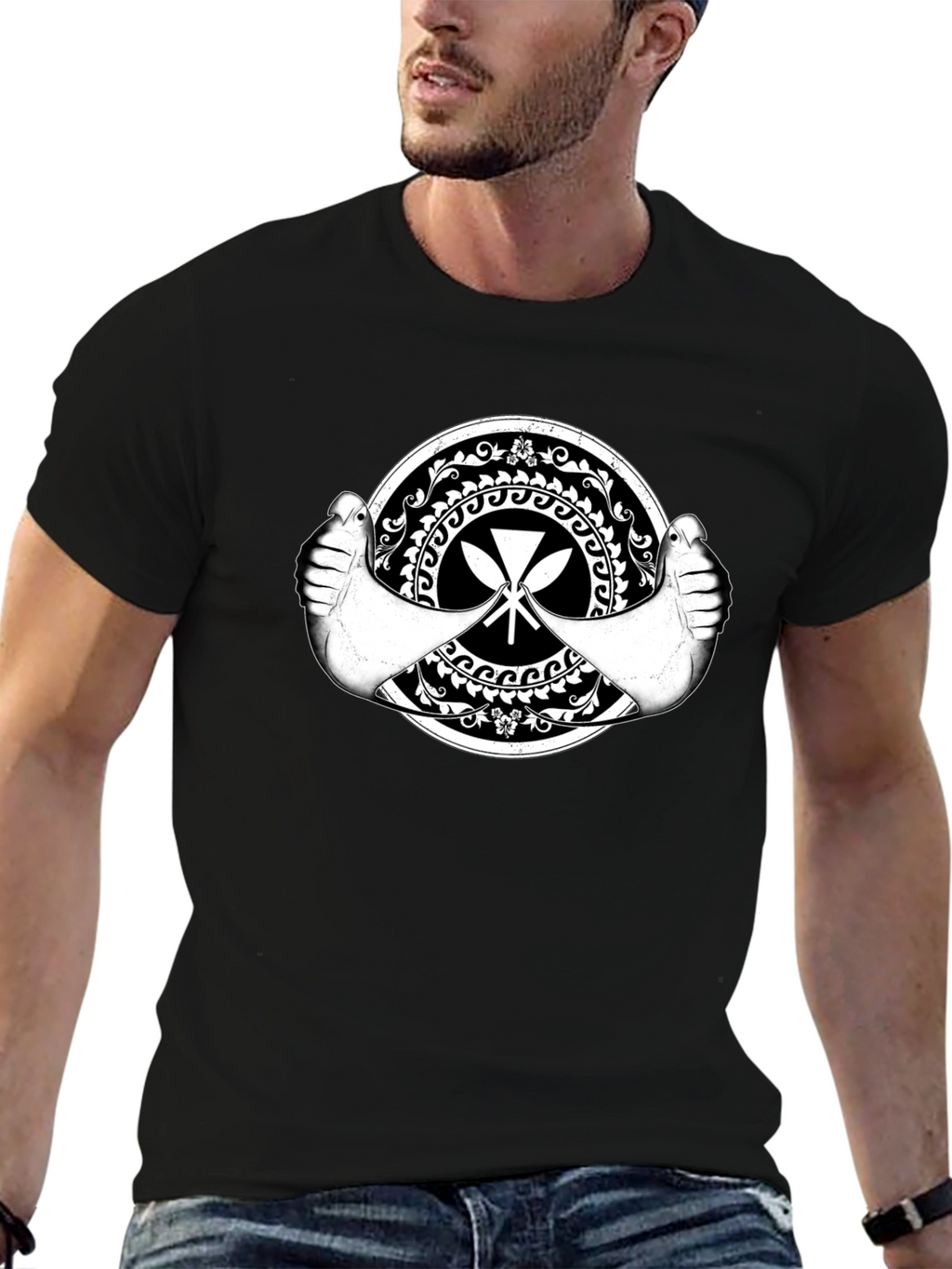 Tribal Paddle Graphic Black T-Shirt