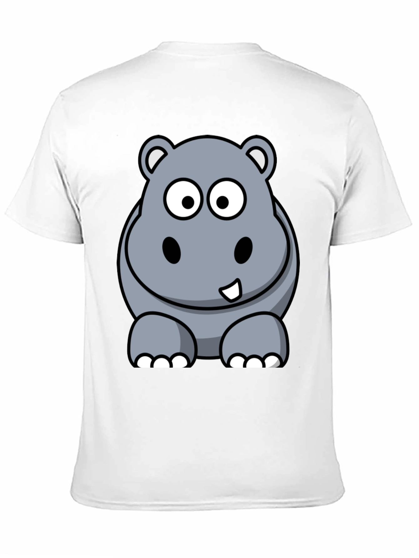 Cartoon Hippo Graphic Tee - Black Cotton T-Shirt