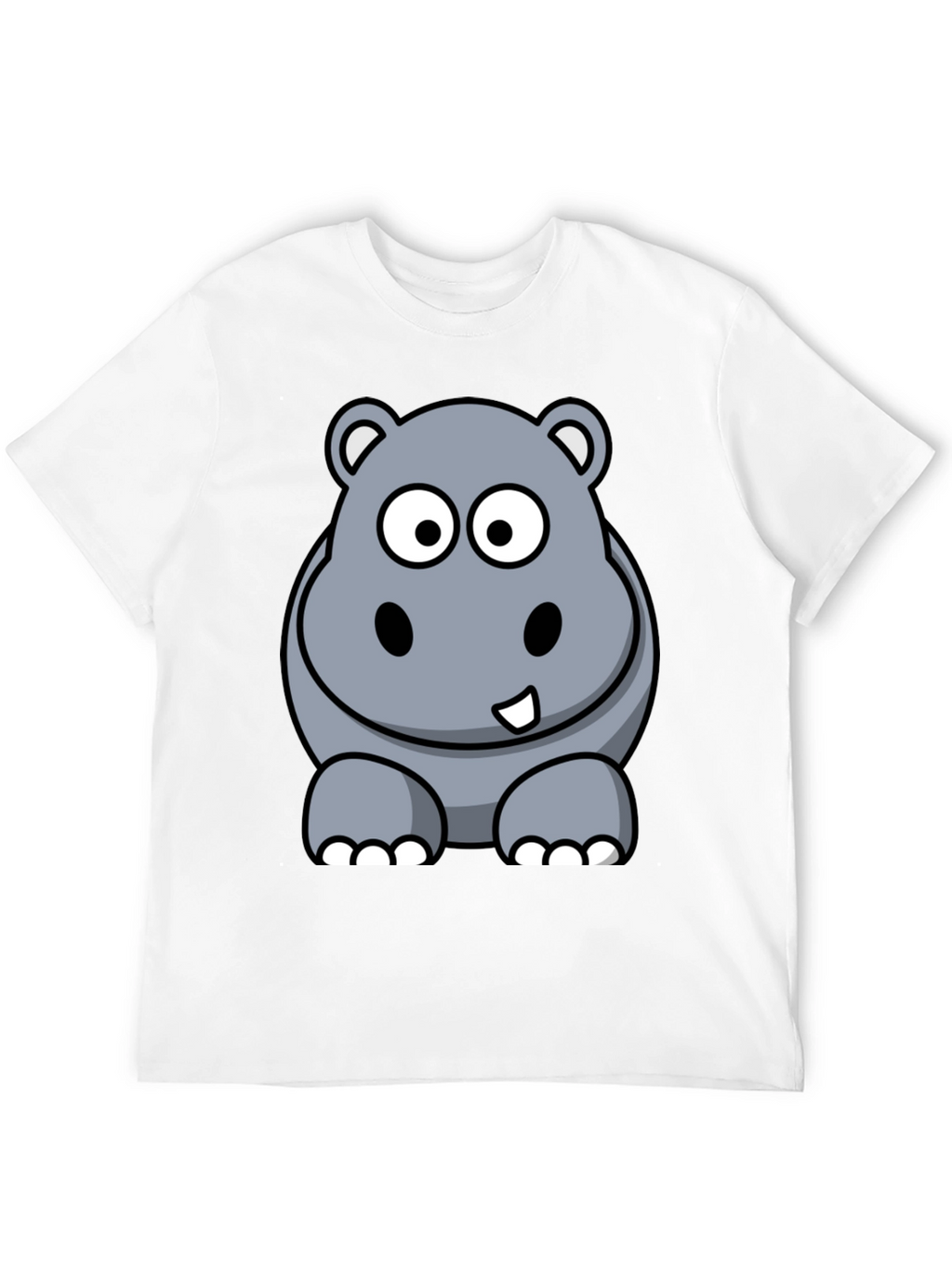 Cartoon Hippo Graphic Tee - Black Cotton T-Shirt