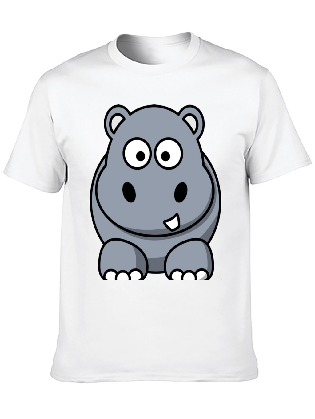 Cartoon Hippo Graphic Tee - Black Cotton T-Shirt