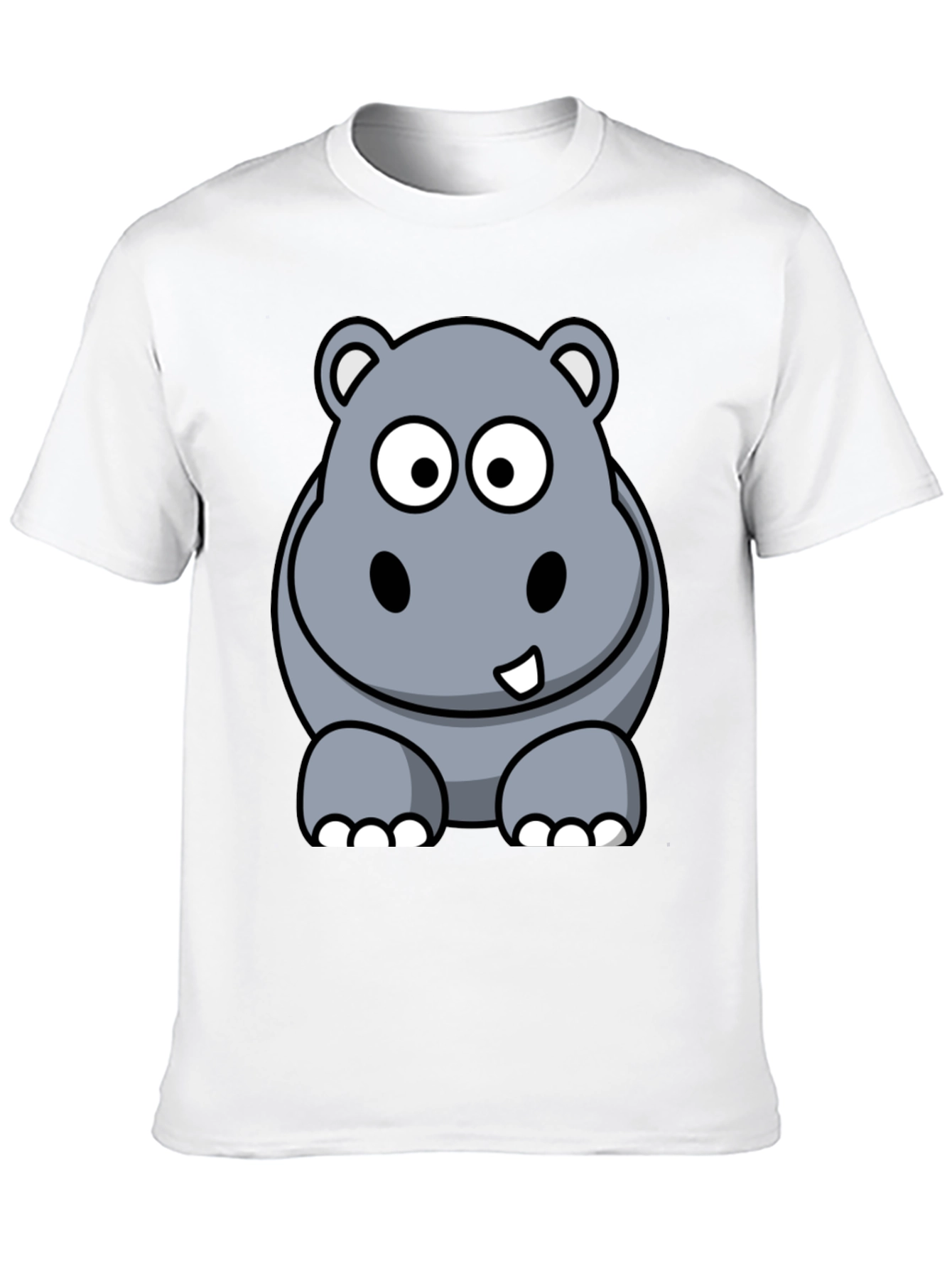 Cartoon Hippo Graphic Tee - Black Cotton T-Shirt