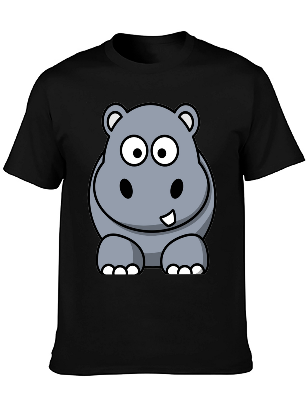Cartoon Hippo Graphic Tee - Black Cotton T-Shirt