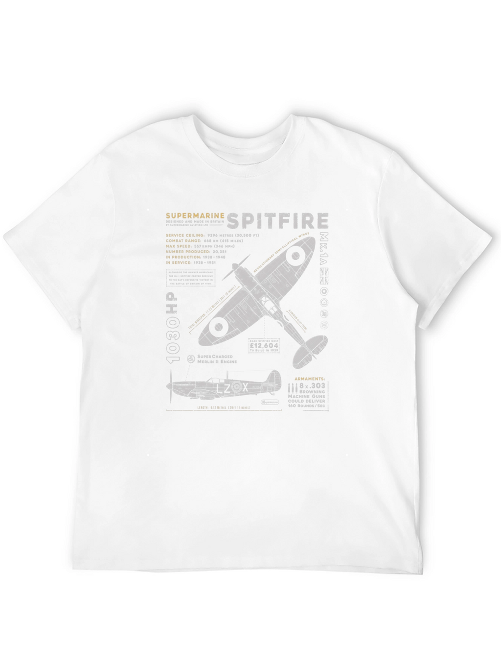 Spitfire Blueprint Graphic Tee - Aviation History T-Shirt