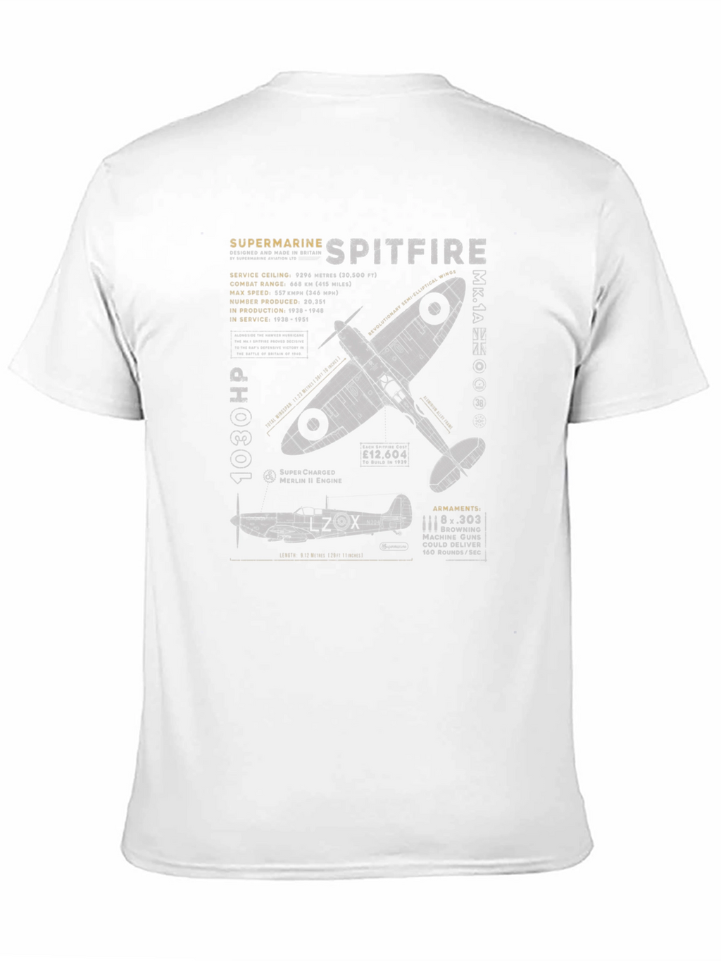 Spitfire Blueprint Graphic Tee - Aviation History T-Shirt