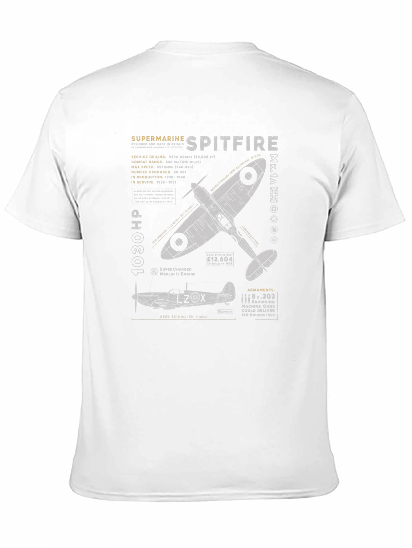 Spitfire Blueprint Graphic Tee - Aviation History T-Shirt