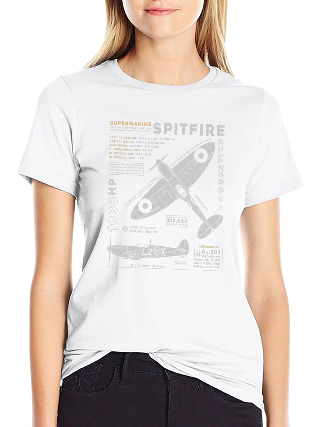 Spitfire Blueprint Graphic Tee - Aviation History T-Shirt