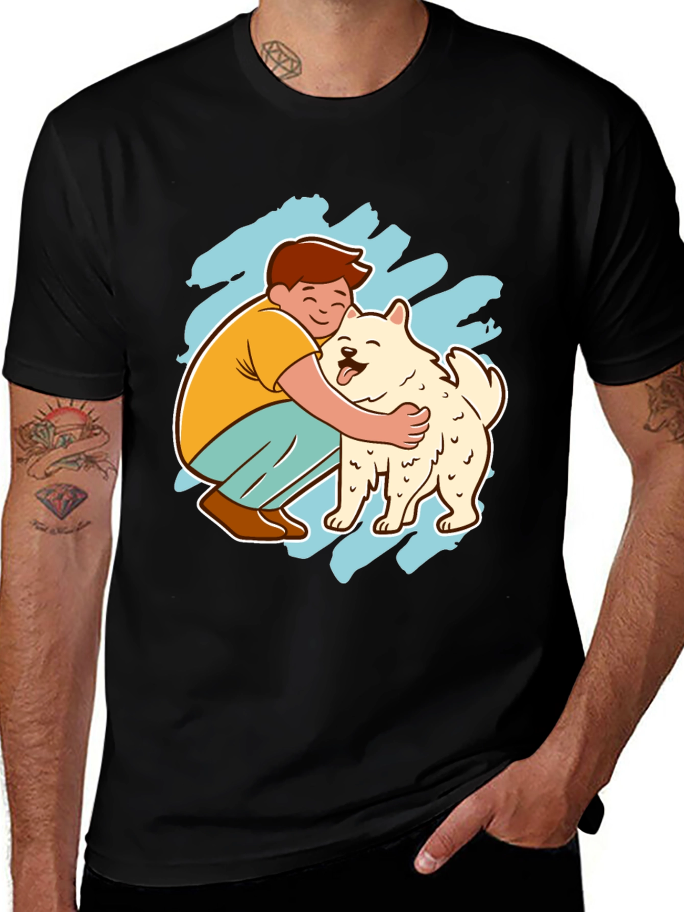 Boy Hugging Dog Graphic Tee