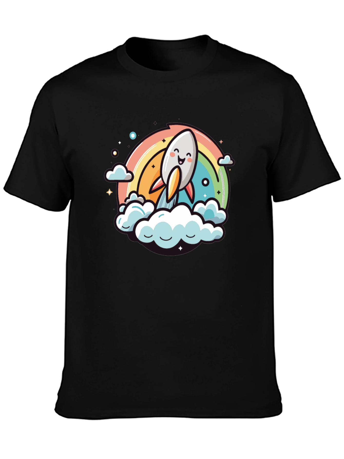 Cute Cartoon Rocket Rainbow T-Shirt