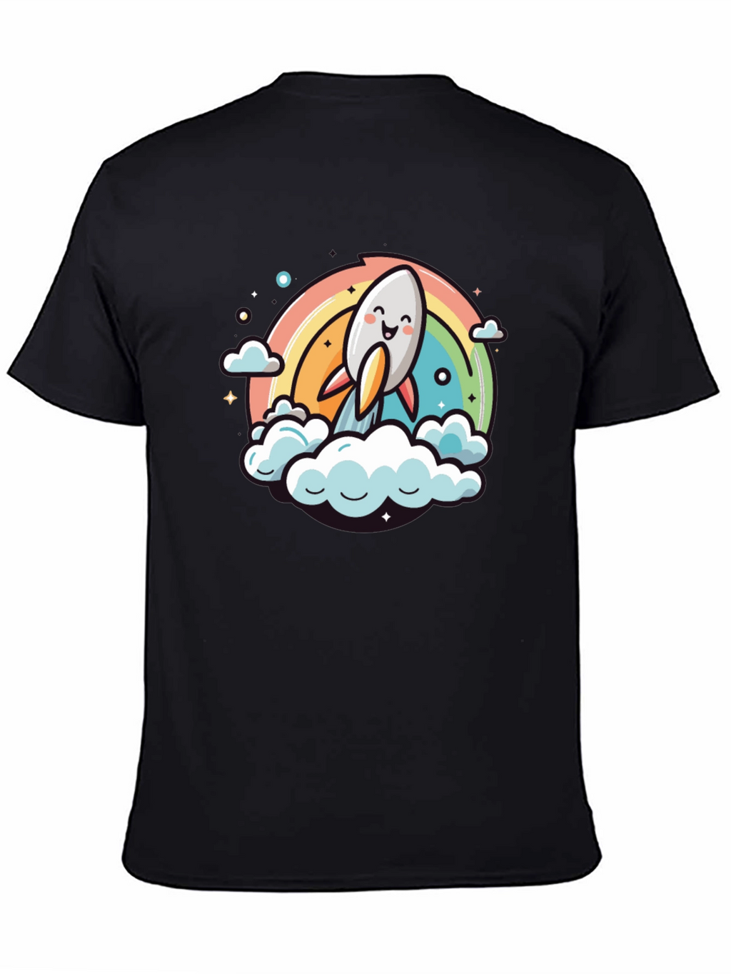 Cute Cartoon Rocket Rainbow T-Shirt