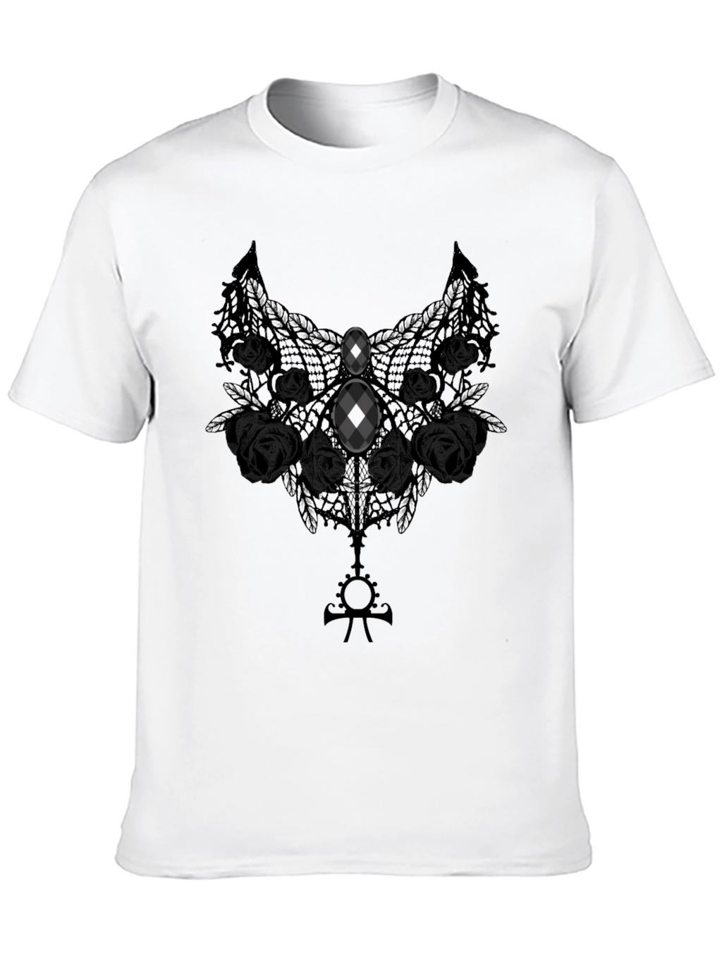 Gothic Lace Rose Graphic Tee - Dark Elegance