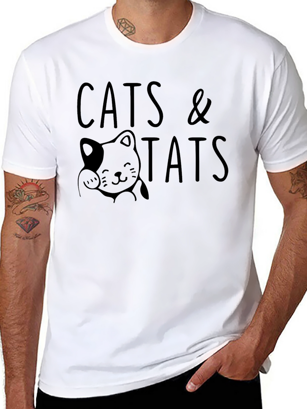 Cats & Tats Graphic Tee - Black Cotton Shirt