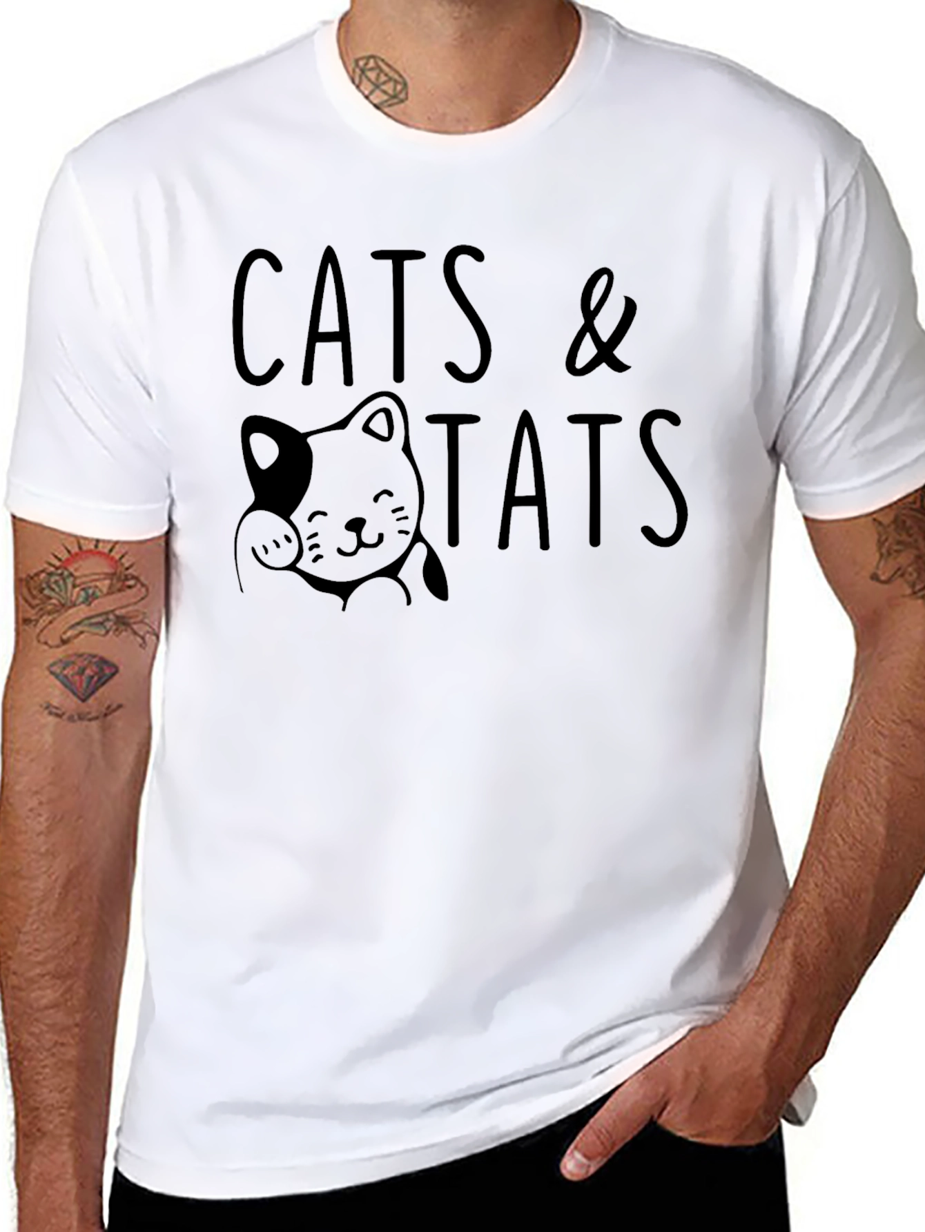Cats & Tats Graphic Tee - Black Cotton Shirt
