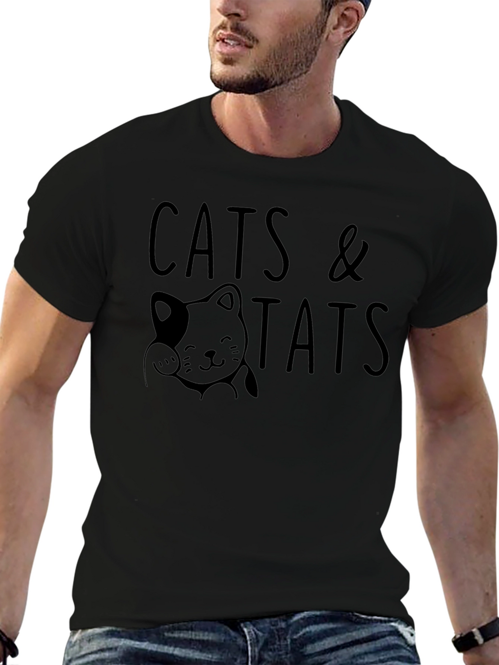 Cats & Tats Graphic Tee - Black Cotton Shirt
