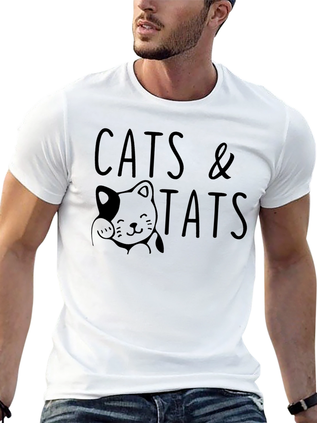 Cats & Tats Graphic Tee - Black Cotton Shirt