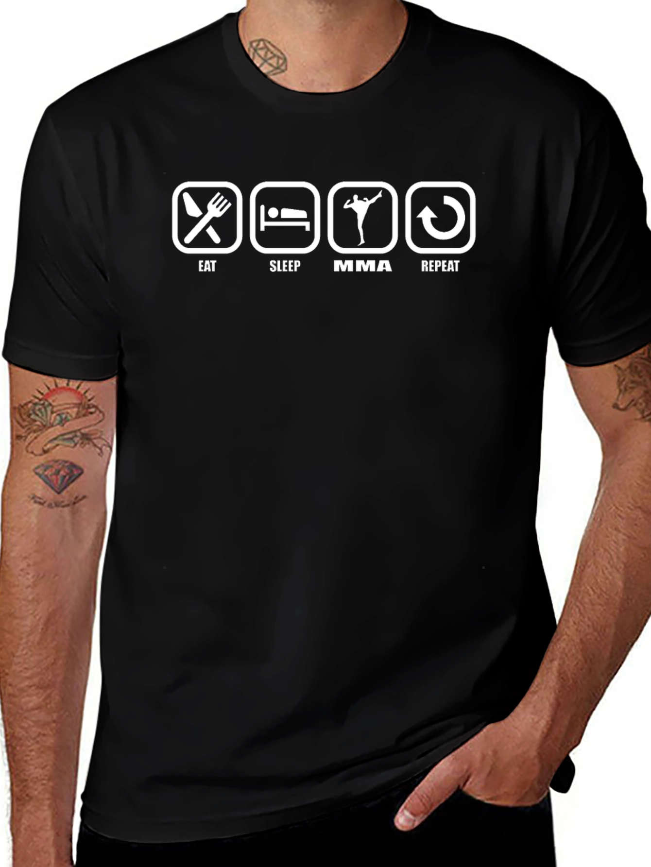 Eat Sleep MMA Repeat T-Shirt - Black Graphic Tee