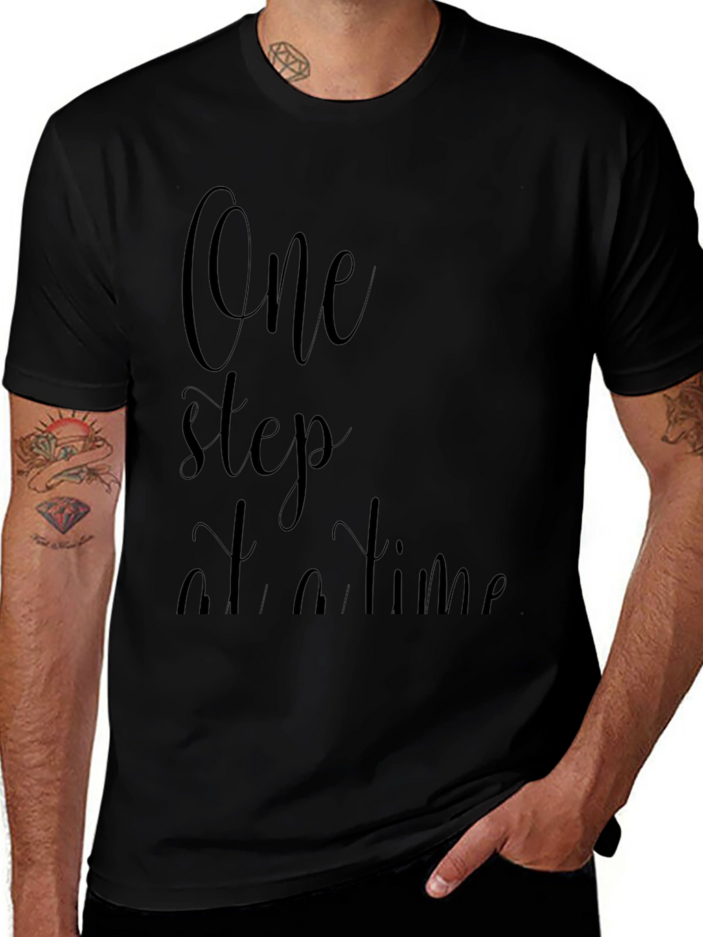 One Step At A Time Black Graphic Tee