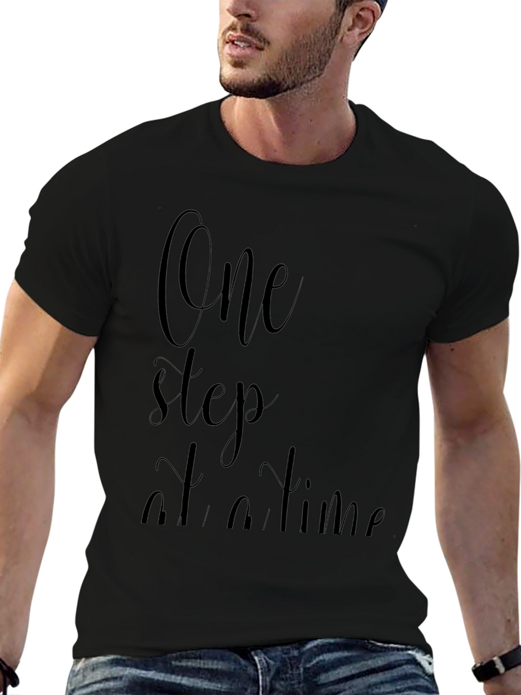 One Step At A Time Black Graphic Tee