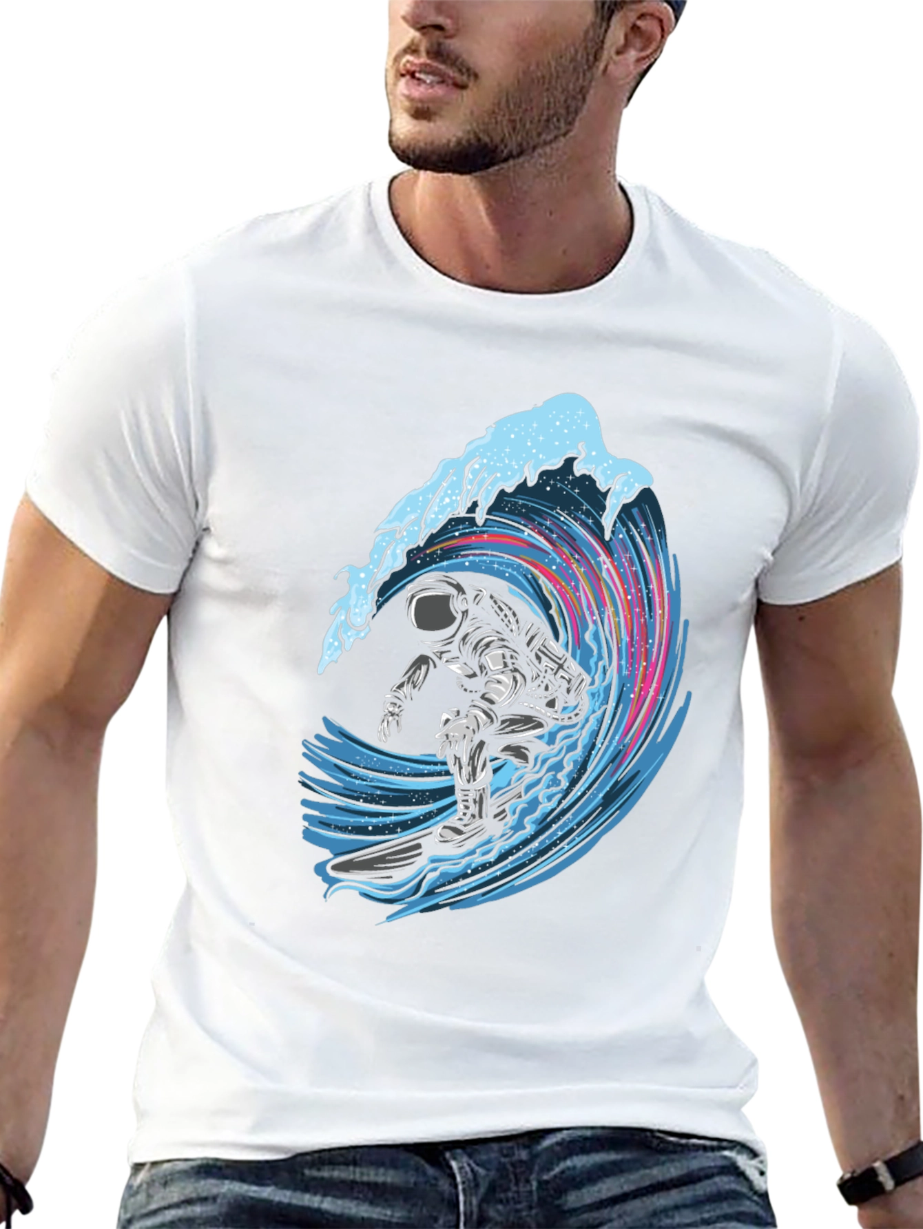 Astronaut Surfing Wave Graphic Tee