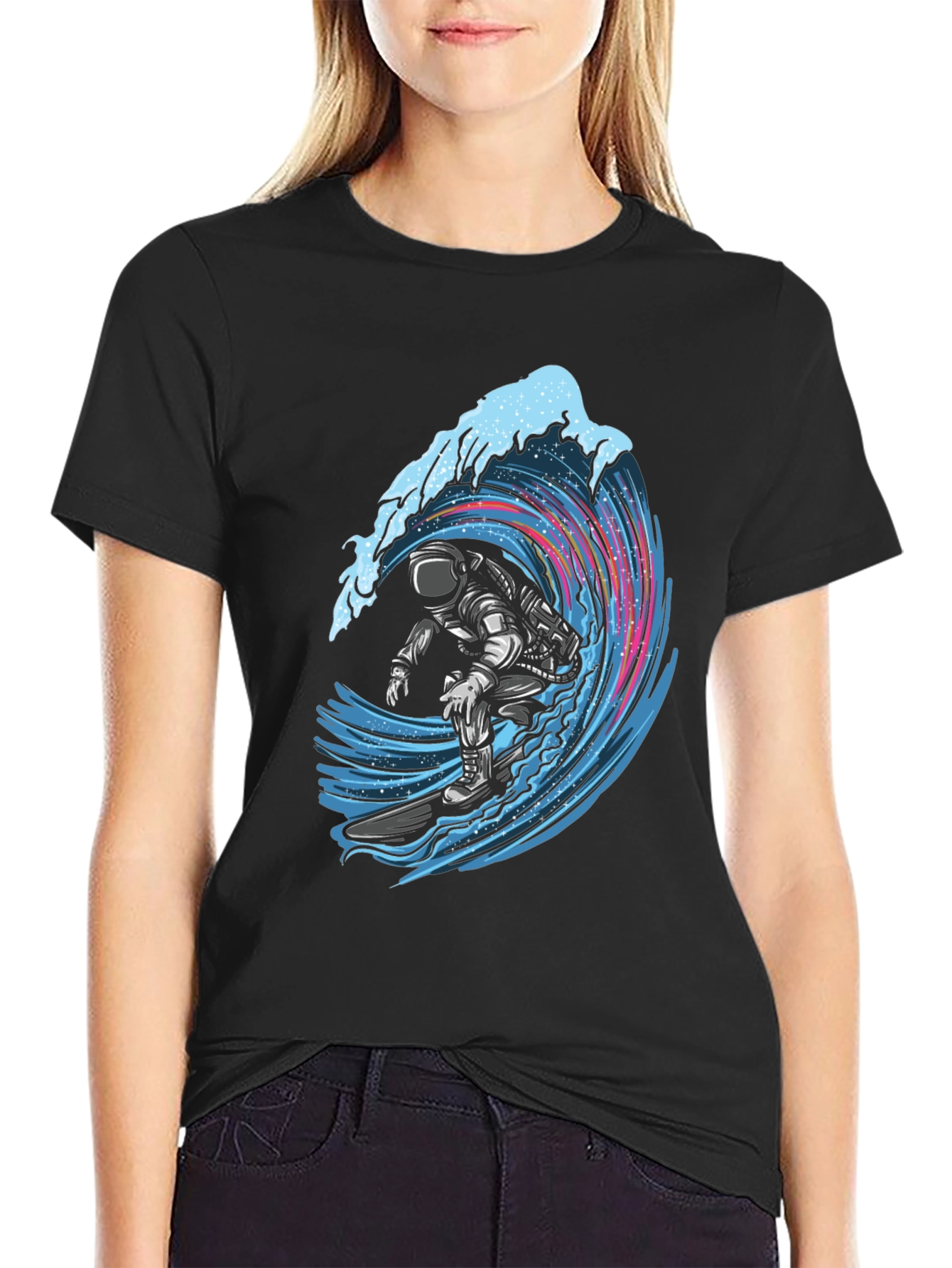 Astronaut Surfing Wave Graphic Tee