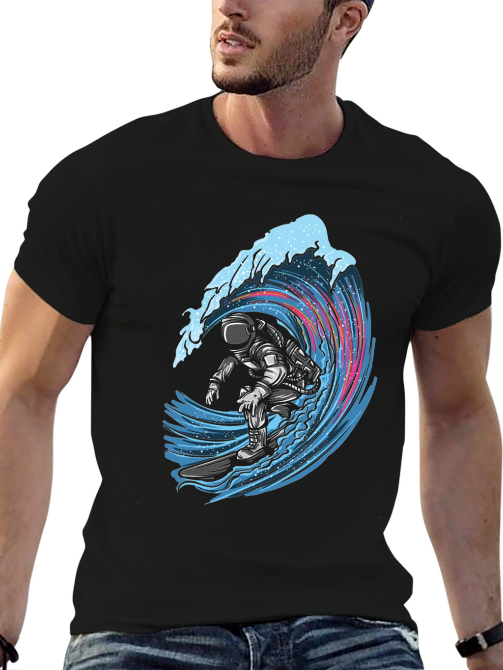 Astronaut Surfing Wave Graphic Tee