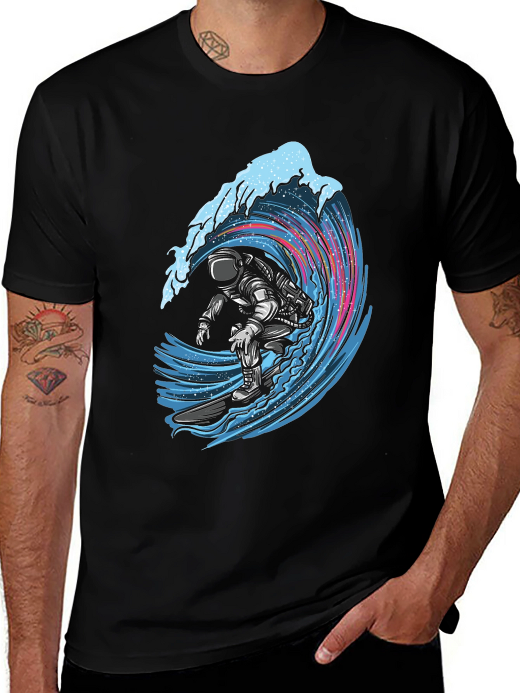Astronaut Surfing Wave Graphic Tee