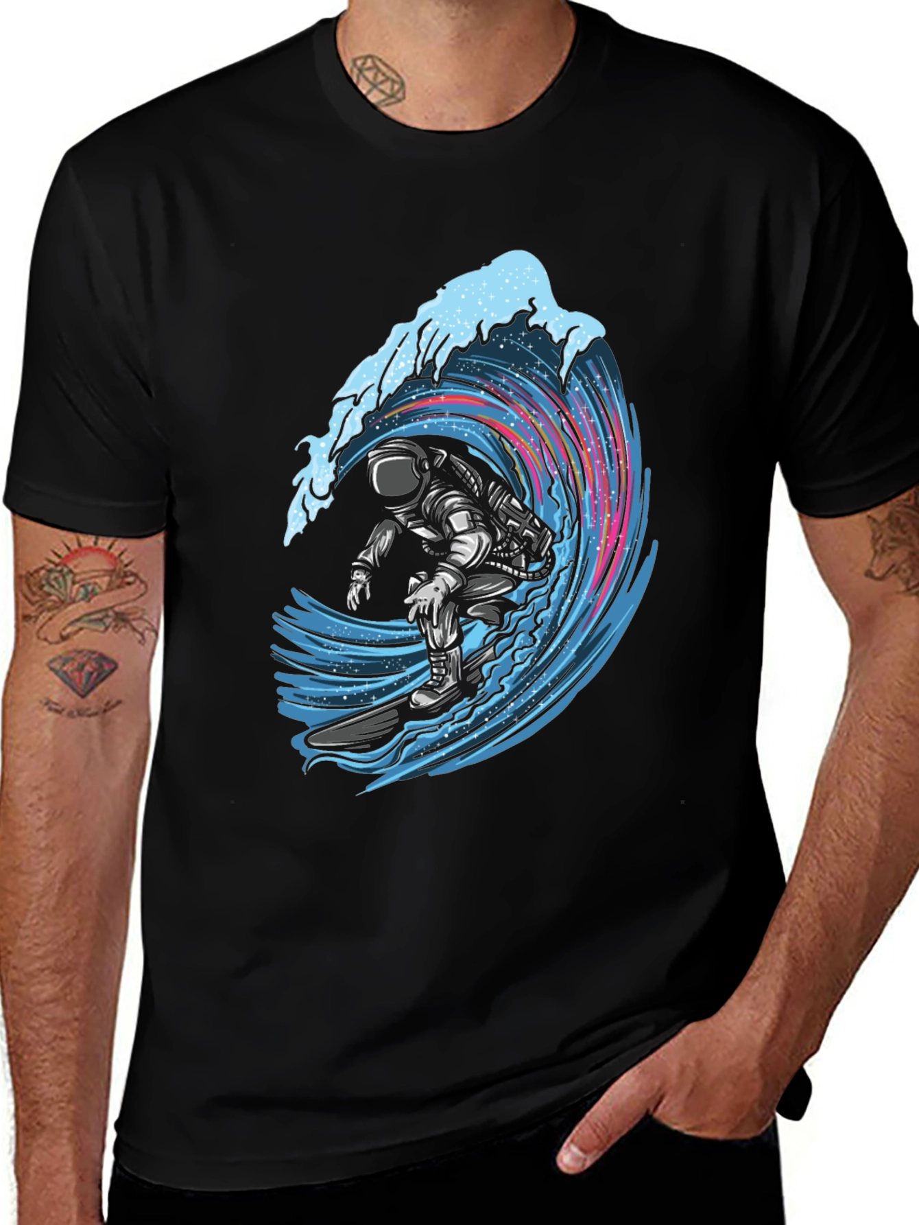 Astronaut Surfing Wave Graphic Tee