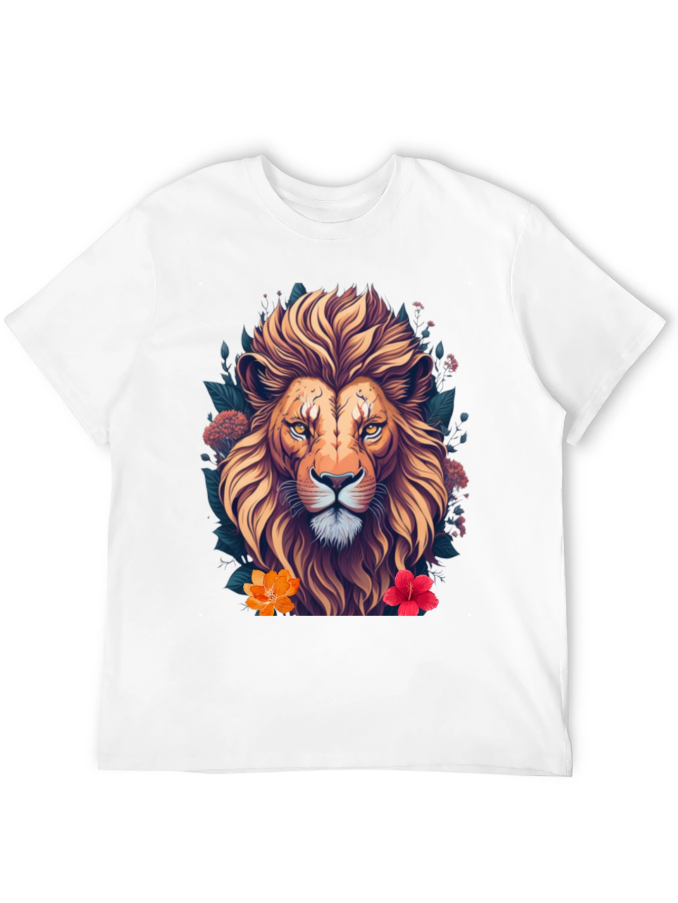 Lion Floral T-Shirt Unique Graphic Tee