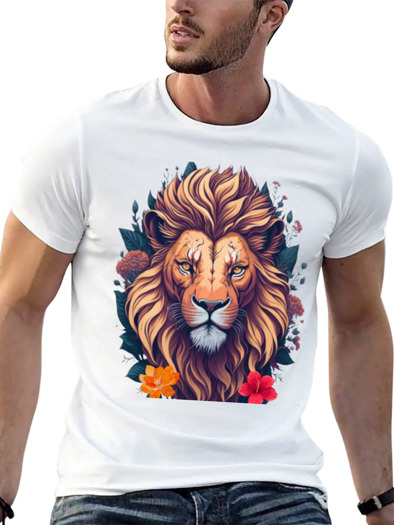 Lion Floral T-Shirt Unique Graphic Tee
