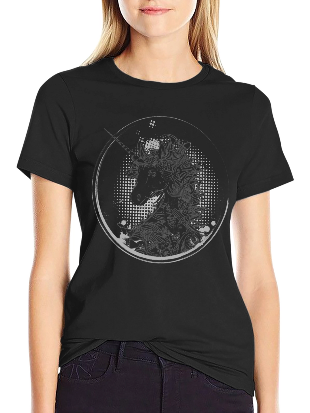 Unicorn Graphic Print Black Tee