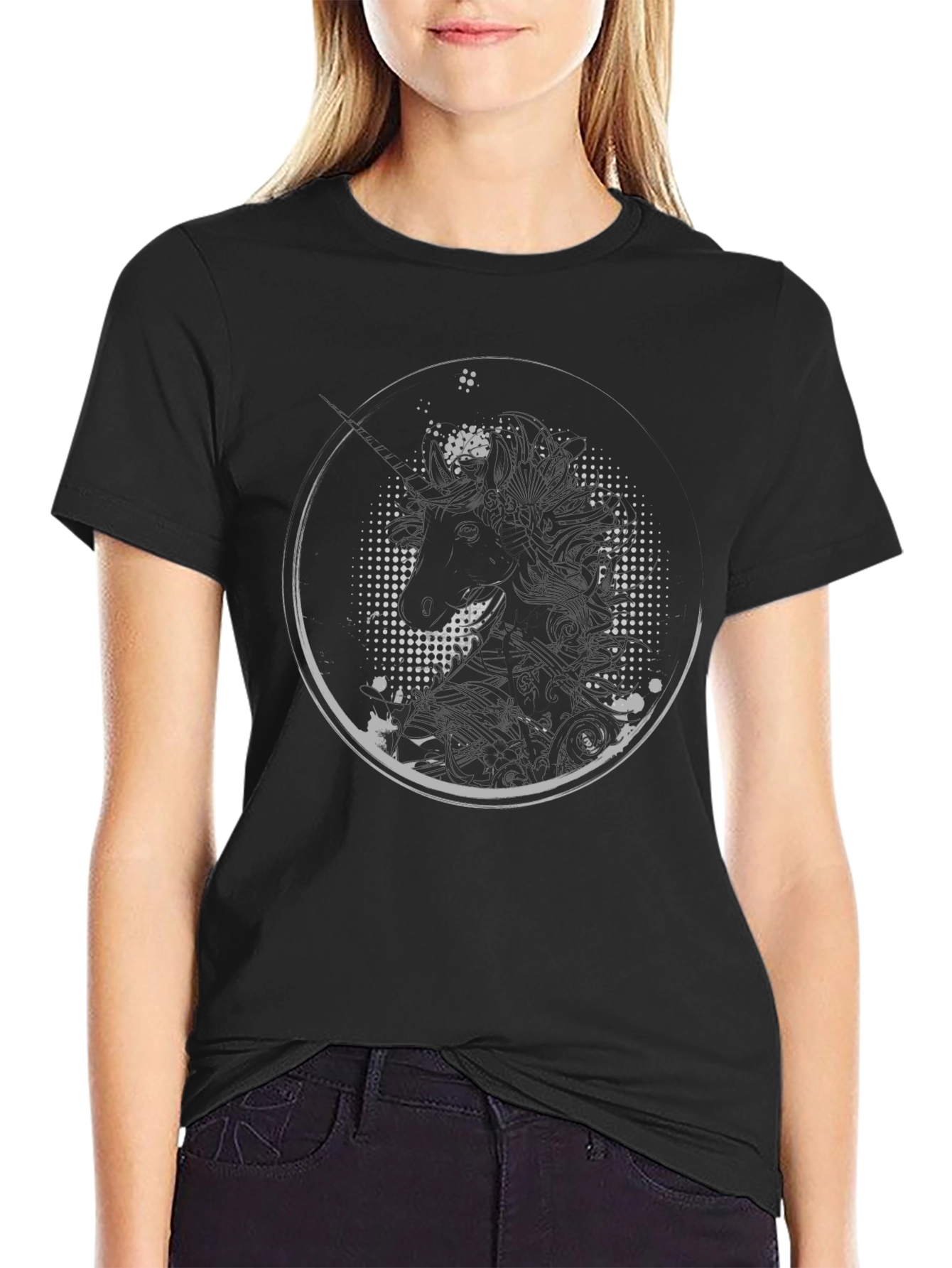 Unicorn Graphic Print Black Tee