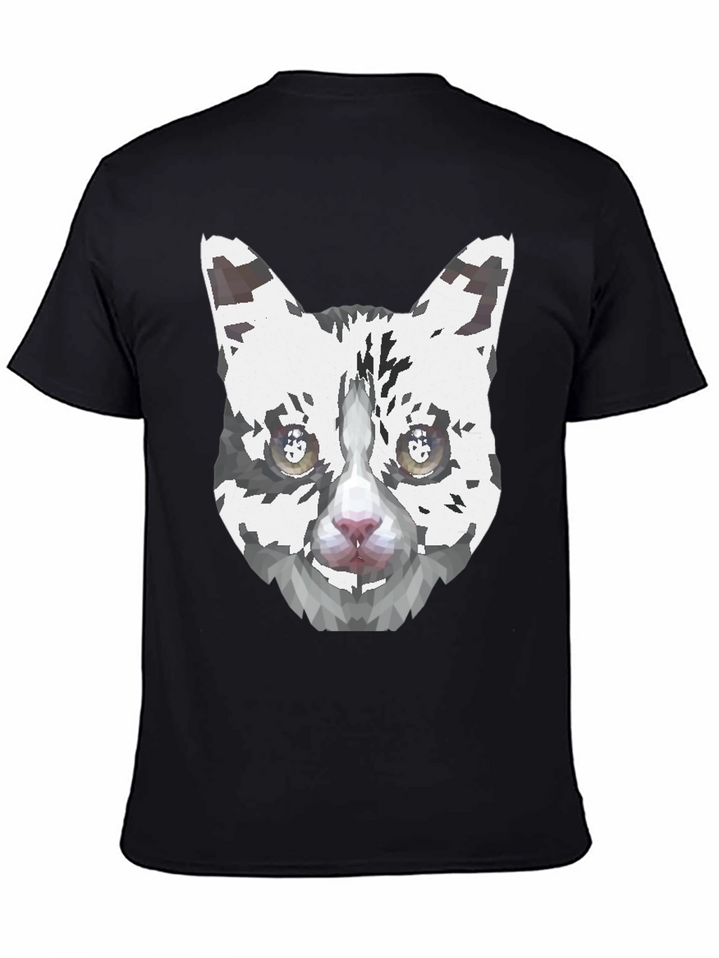 Geometric Cat Face Graphic Print Mens Black T-Shirt