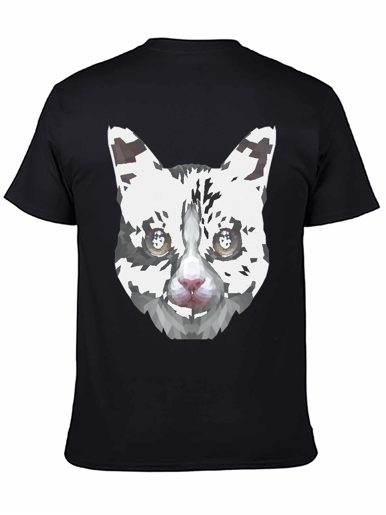 Geometric Cat Face Graphic Print Mens Black T-Shirt